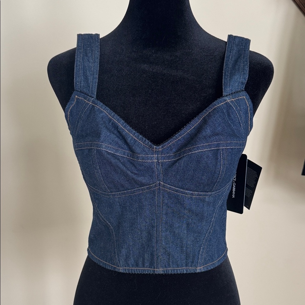 Dolce & gabbana denim bustier crop top tank blue black sz 40